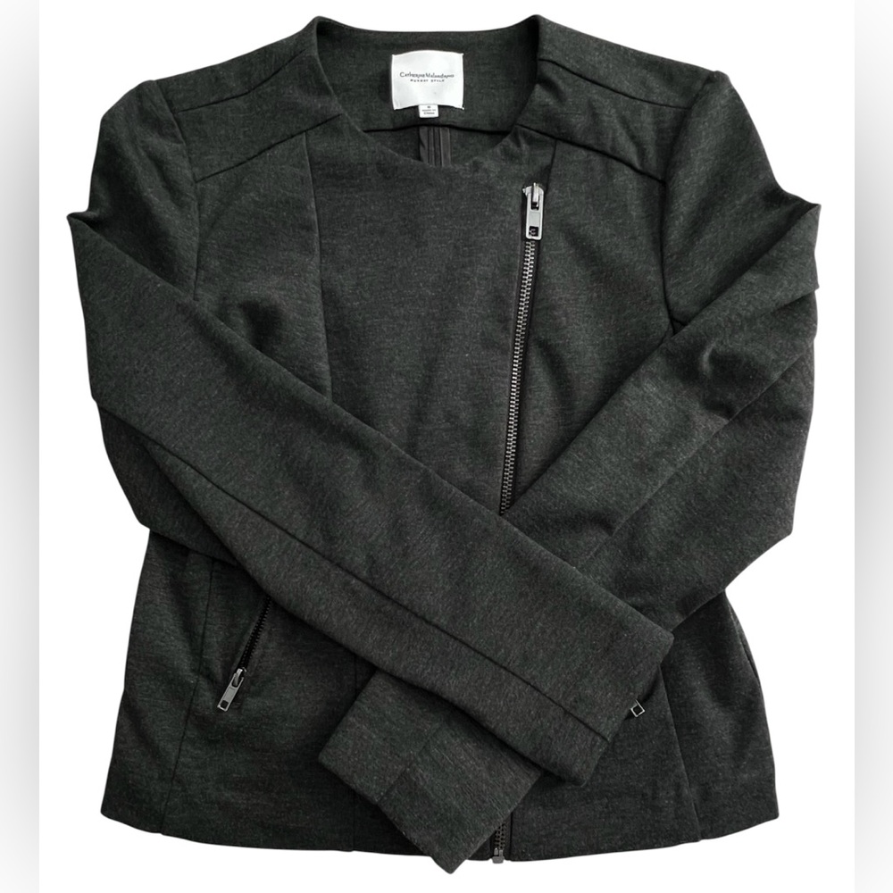 Catherine Malandrino Runway Style Dark Charcoal Moto Jacket Blazer, Size S